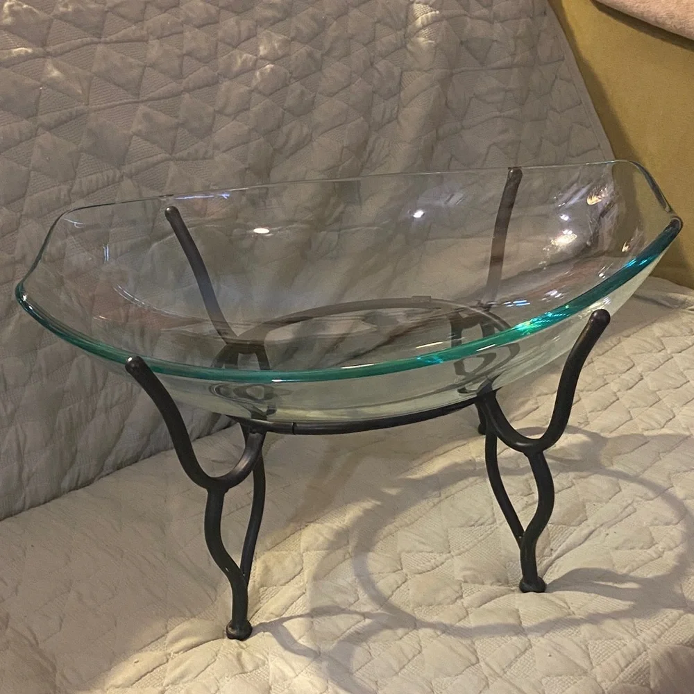 Elegant Glass Bowl with Black Stand large size 10”Hx14”Wx21”L